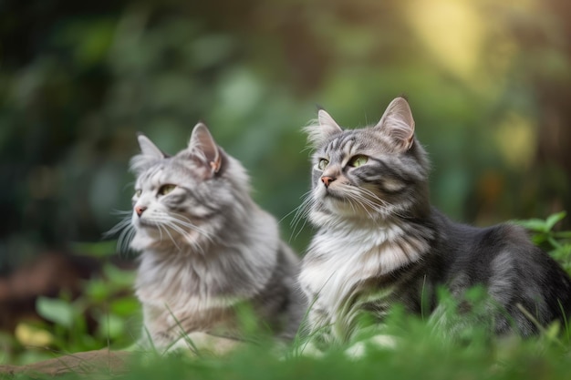 The kitties are relaxing in the garden