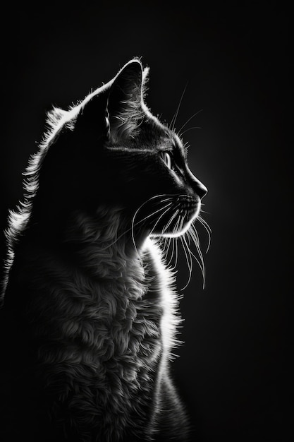 kitty animal silhouette studio photo backlight spotlight close sharp retro black white portrait