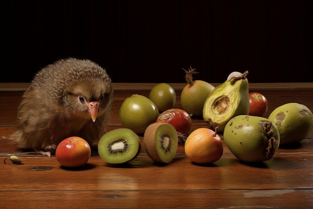 Kiwi artistically scattered on a wooden table natural snack fresh fruit Kiwi image photography