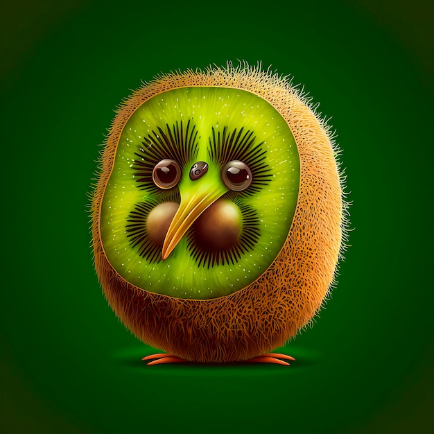 Kiwi bird illustration stilyzed kiwi fruit on a green background