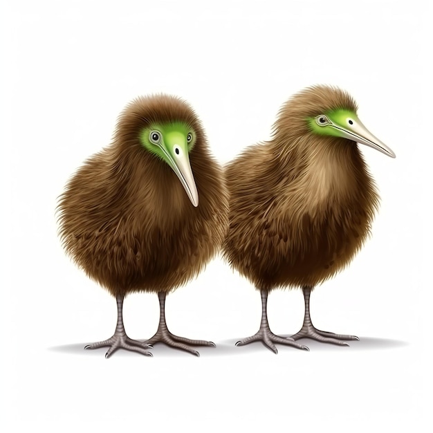 Kiwi birds pair isolated on white background