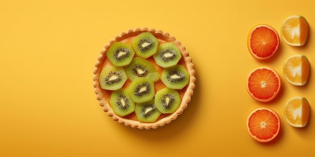 Kiwi fruit pie tart blurred background AI Generateand