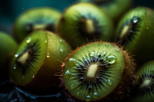 Kiwi fruit with water drops on the top