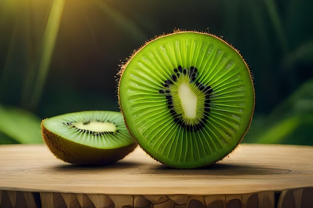 Kiwi fruit on a wooden table