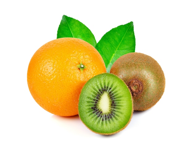 Kiwi and orange fruit isolated on white background