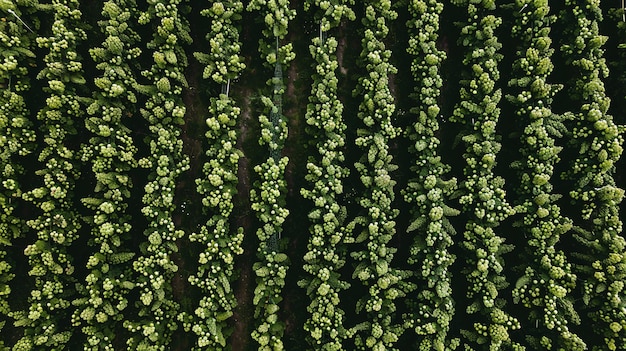 Kiwi orchard in the golden hour with ripe kiwis glowing in the warm light copy space