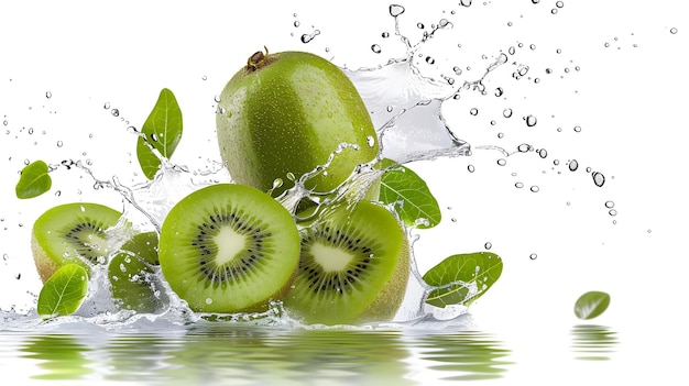 Kiwi in a tangy splash isolated on white background illustration