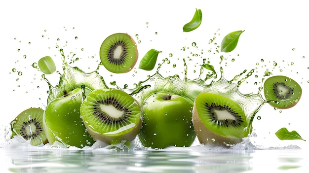 Kiwi in a tangy splash isolated on white background illustration