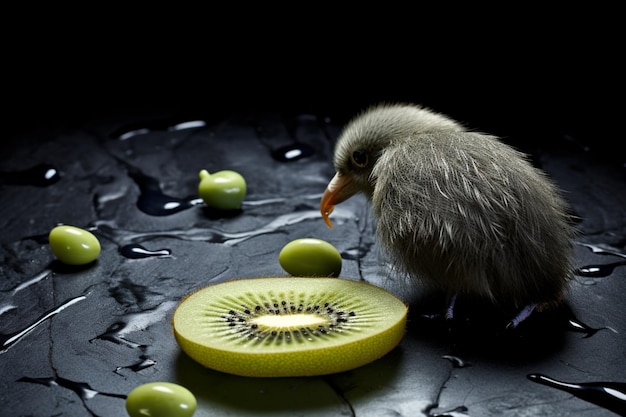 Photo kiwi with seeds visible on a slate surface natural snack fresh fruit kiwi image photography