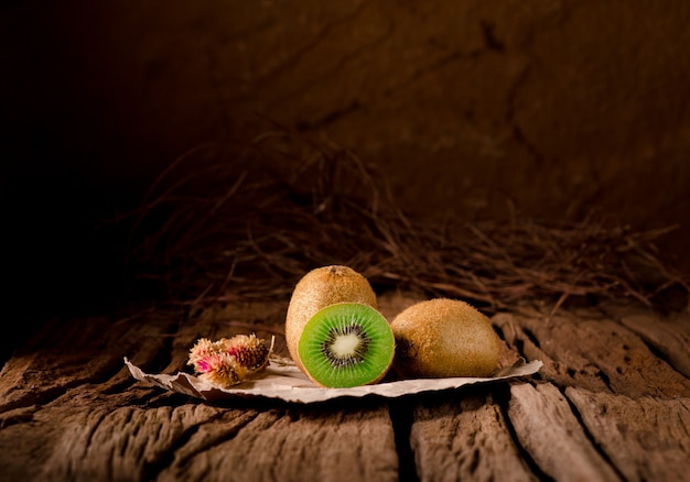 kiwi on a wooden background