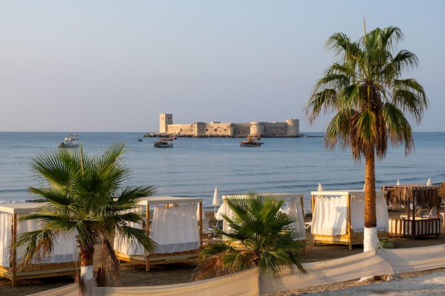 Kizkalesi or Maiden Castle near Mersin on a small island at sunrise