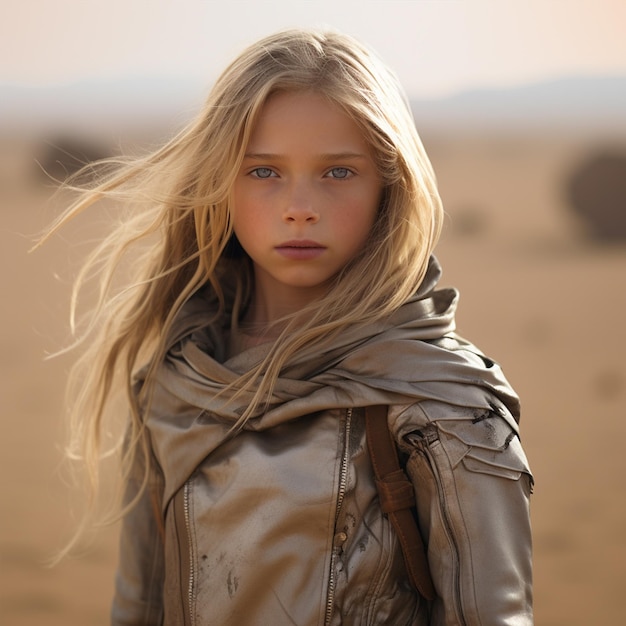 A klakmrtin 8 year old bonde girl beautiful standing on desert