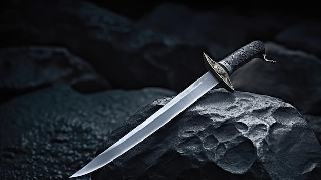 A knife on a black background with the word " the word " on it.