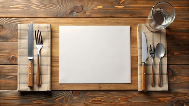 a knife and a knife are on a wooden table with a napkin on it