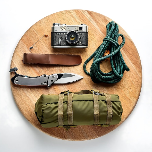 Photo a knife and a knife are on a wooden table