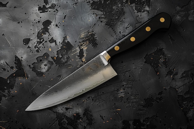 a knife that is on a black surface