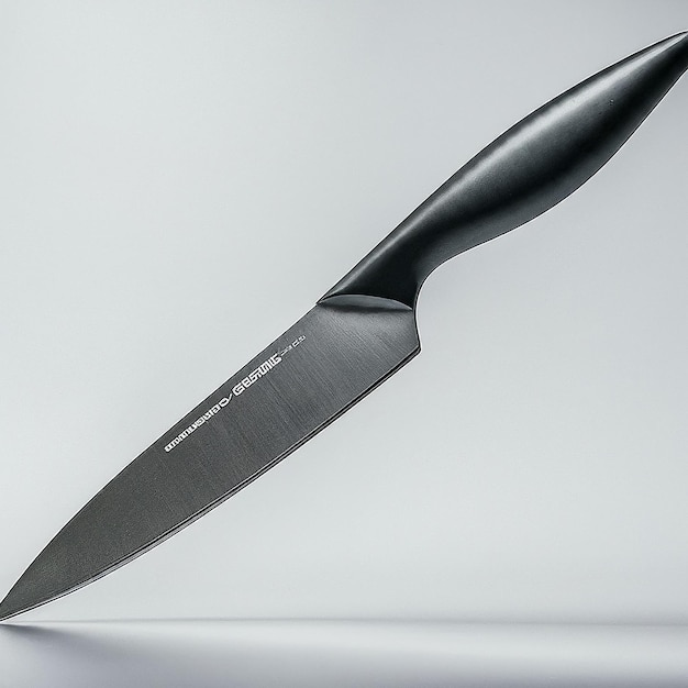 Photo a knife with a black handle is on a white background