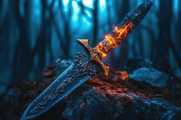 A knife with a flame on it