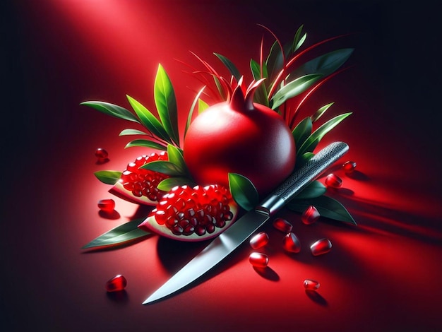 a knife with a red pomegranate on it