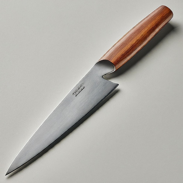 a knife with a wooden handle is on a table