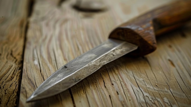 Knife on Wooden Table