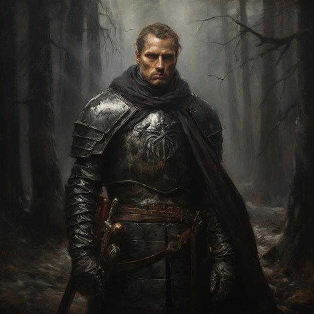 Knight in armor on the battlefield Portrait of a medieval warriorGenerative AI