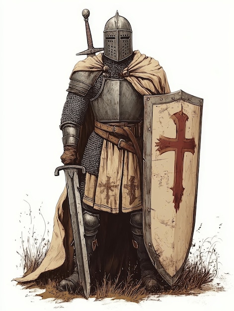 A Knight in Armor with a Cross Shield