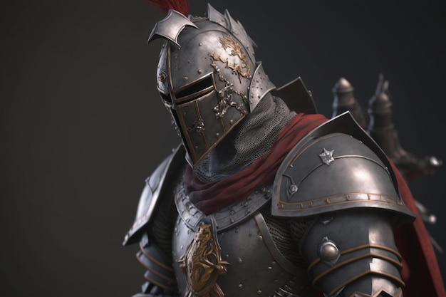 A knight in armor with a red arrow on the head