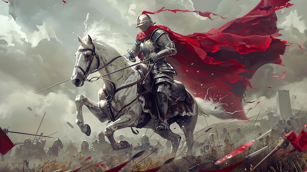 Photo a knight on a horse with a red cape