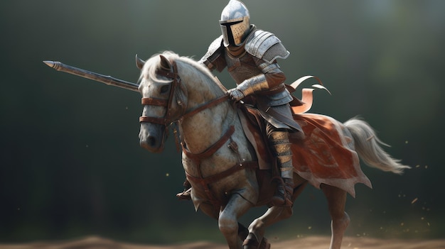 A knight on a horse with a sword in his hand.