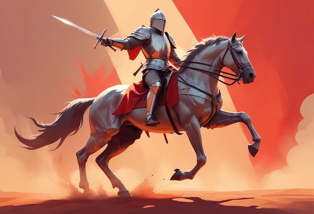 a knight on a horse with a sword in his hand