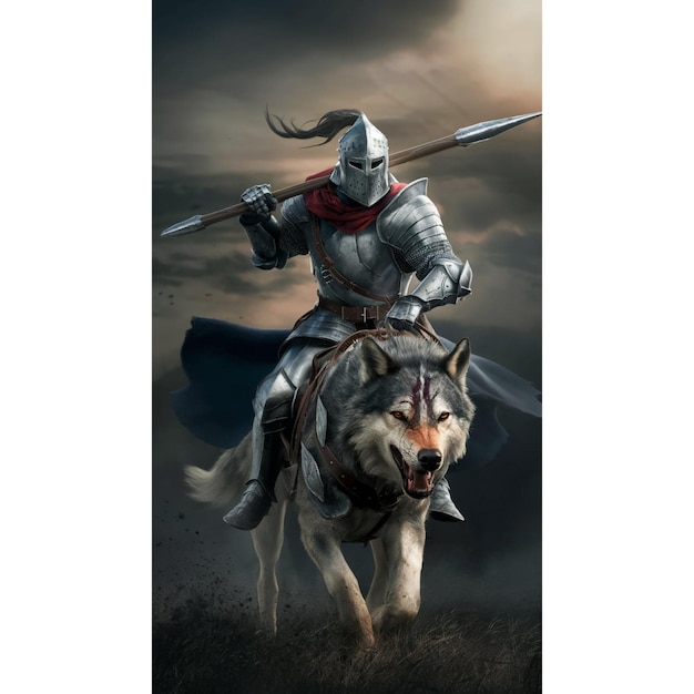 Photo a knight on a horse with a sword and a shield