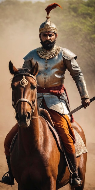 Photo a knight on a horse with a sword and shield