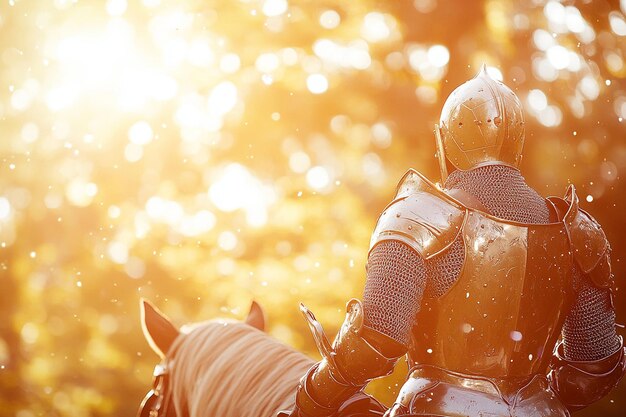 Photo a knight in shining armor riding a horse