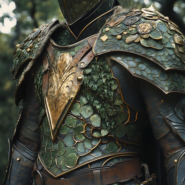 Photo a knight with a green and gold costume and a gold crown