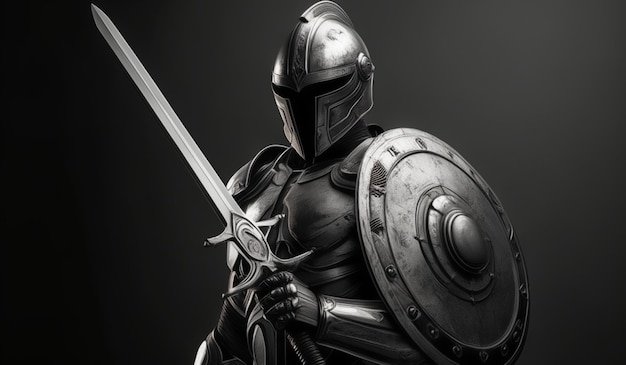 a knight with a sword and shield