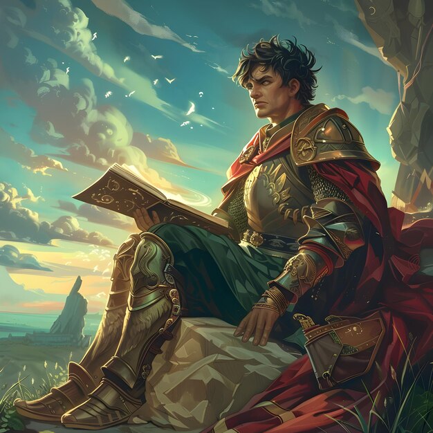 A Knights Solitude Reading on a Mountain Top This image conveys a sense of adventure education and solitude making it perfect for fantasy