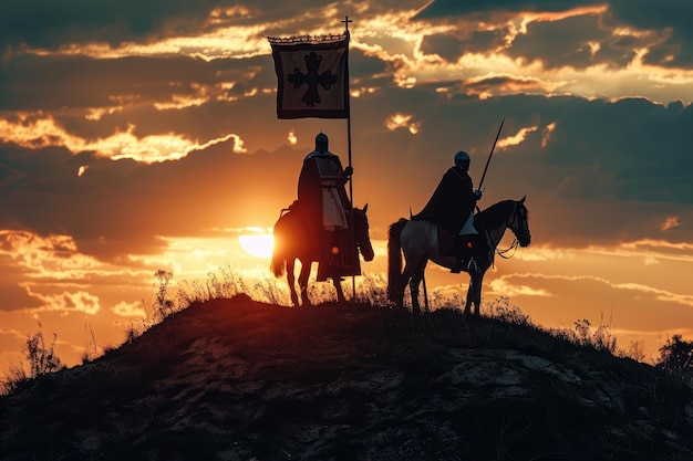 Knights Templar Silhouetted Against Sunset