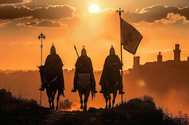 Knights Templar Silhouetted Against Sunset