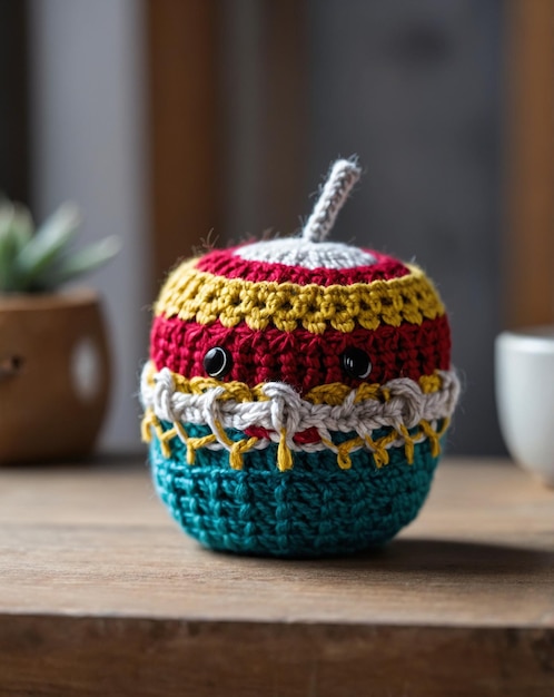 Photo a knitted apple with a small hole in it