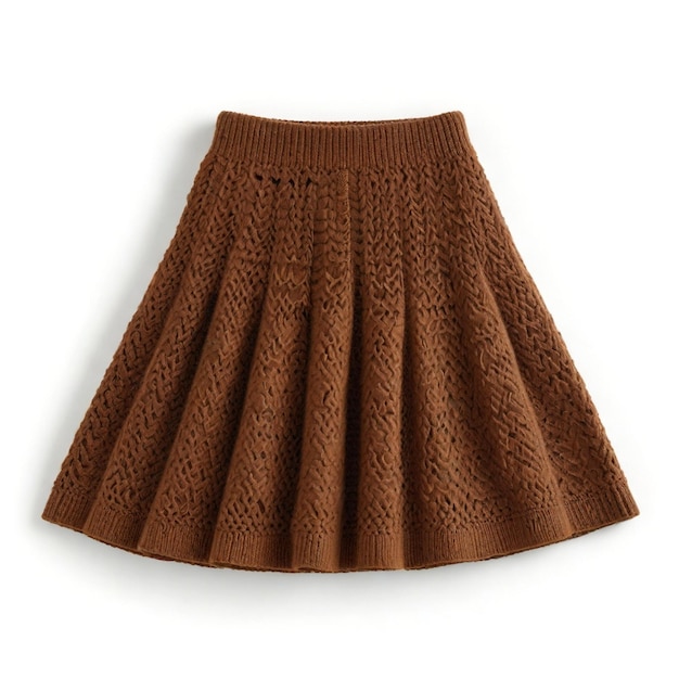 Knitted brown pleated skirt on white background