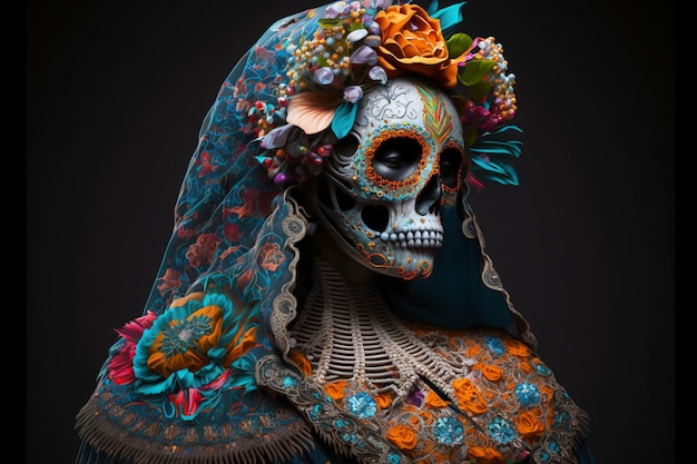 Knitted death veil full body dia de los muertos.