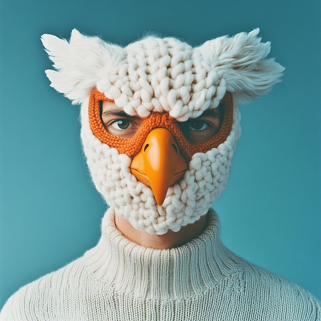 Photo knitted majesty symmetrical eagle mask in surreal fashion photography