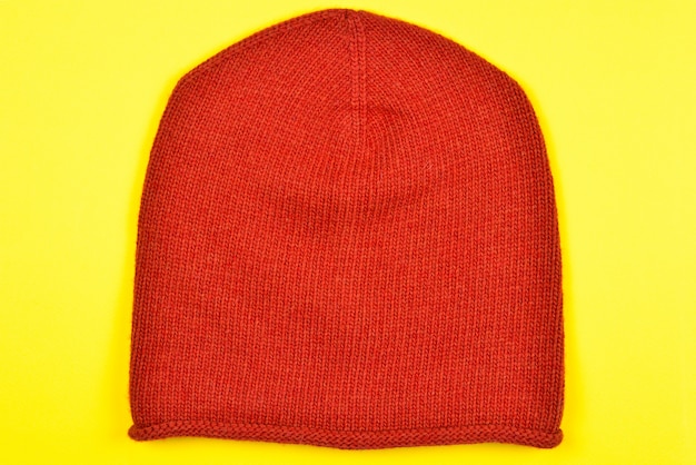 Knitted warm winter hat top view