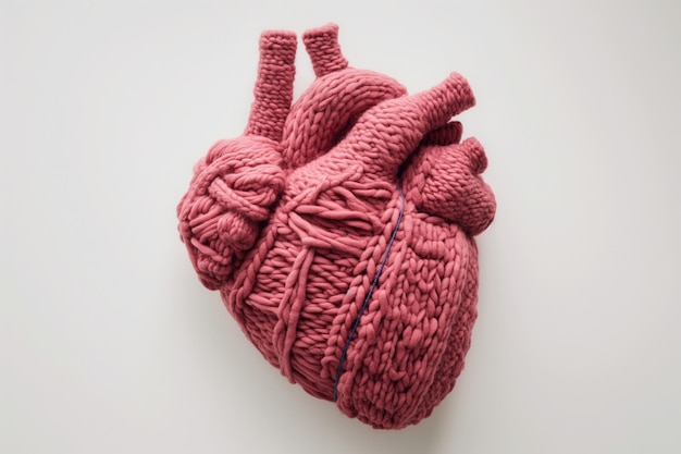 Knitted woolen Heart Art Piece Depicting Human Organ in Pink Yarn