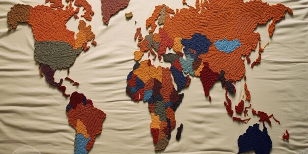 Photo knitted world map in various colors on a cream background creative art aig