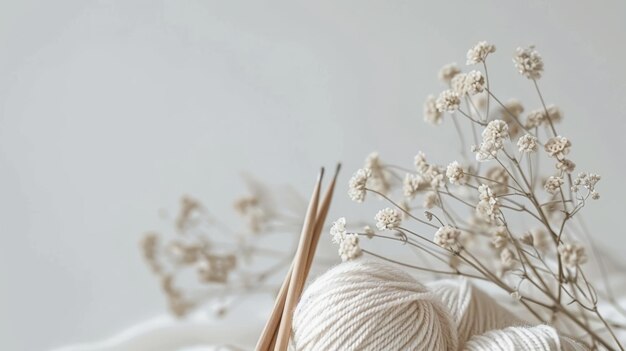 Knitting Supplies with Yarn and Floral Accents