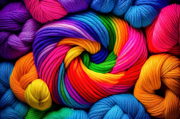 Knitting threads in rainbow colors Generative AI Generative AI