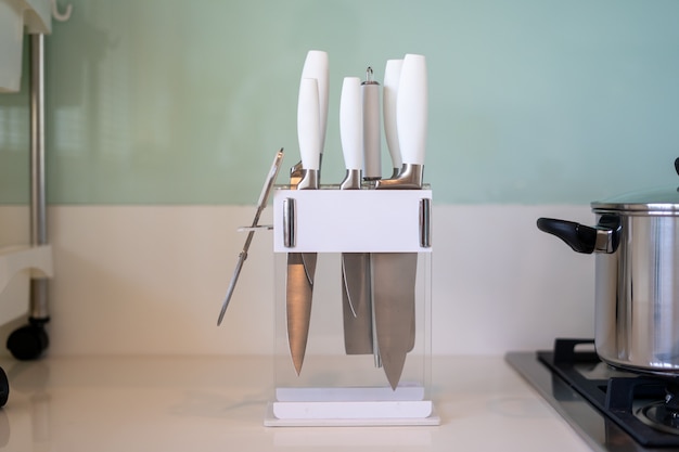 Knives on the counter of kitchen