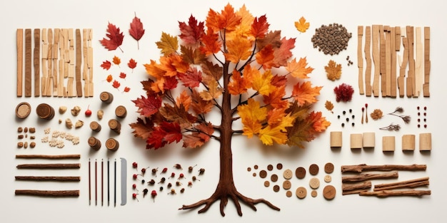 Knolling autumn tree Created with generative AI technology